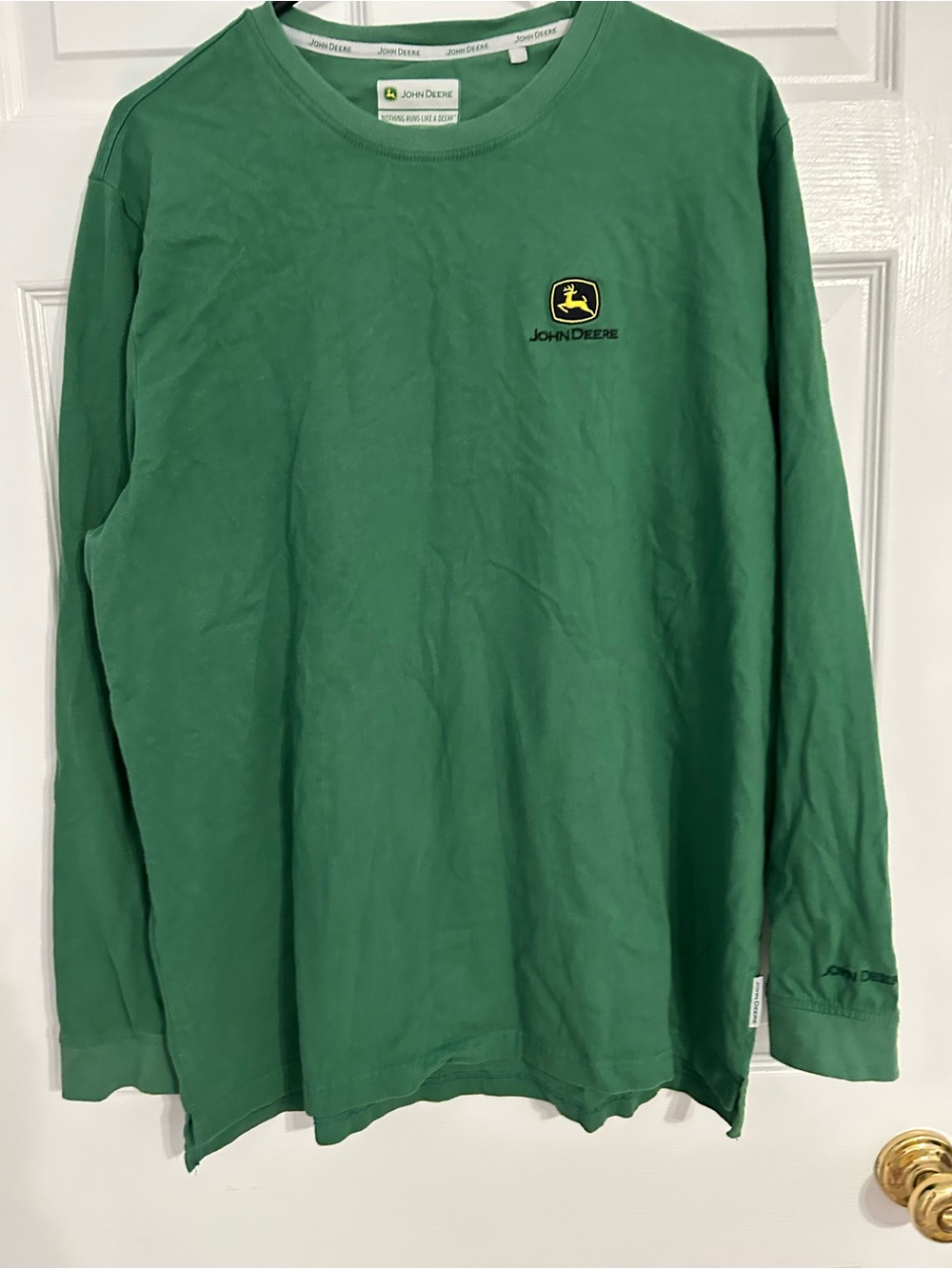 John Deere Green Long Sleeve Crewneck Shirt with Chest Logo